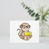 Affe als Schüler mit Brille und Buch Postkarte (Stehend Vorderseite)