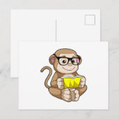 Affe als Schüler mit Brille und Buch Postkarte (Vorne/Hinten)