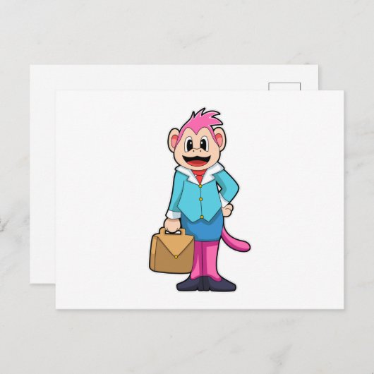 Affe als Sekretär im Beutel Postkarte (Vorne/Hinten)