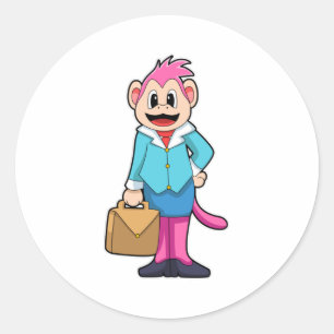 Affe als Sekretär im Beutel Runder Aufkleber