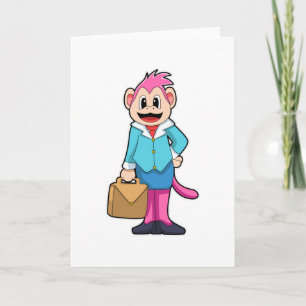 Affe als Sekretär mit Tasche Karte