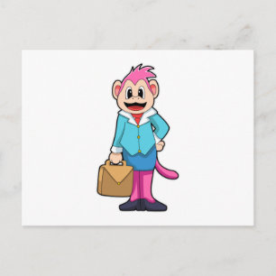 Affe als Sekretär mit Tasche Postkarte