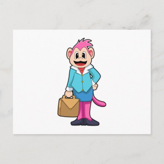 Affe als Sekretär mit Tasche Postkarte (Vorderseite)