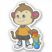 Affe als Skater mit Skateboard Aufkleber (Vorderseite)