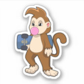 Affe als Skater mit Skateboard Aufkleber (Vorderseite)