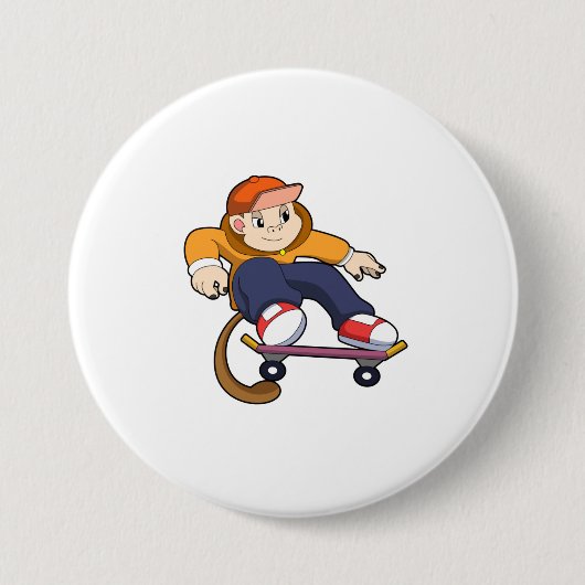 Affe als Skater mit Skateboard Button (Vorderseite)