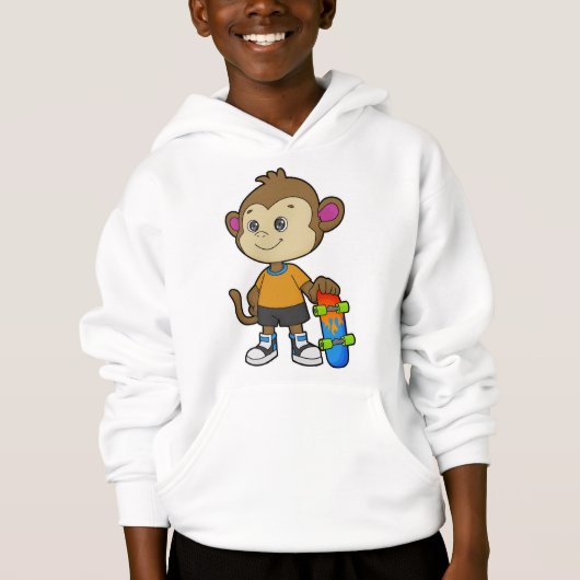 Affe als Skater mit Skateboard Hoodie (Vorderseite)