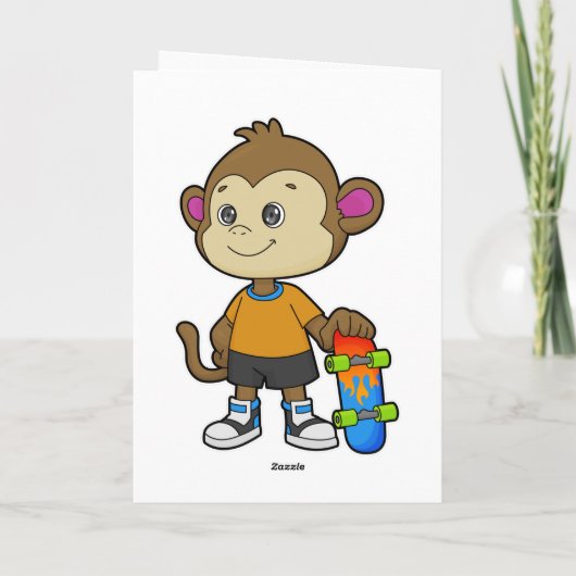 Affe als Skater mit Skateboard Karte (Rückseite)