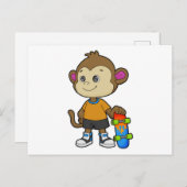Affe als Skater mit Skateboard Postkarte (Vorne/Hinten)