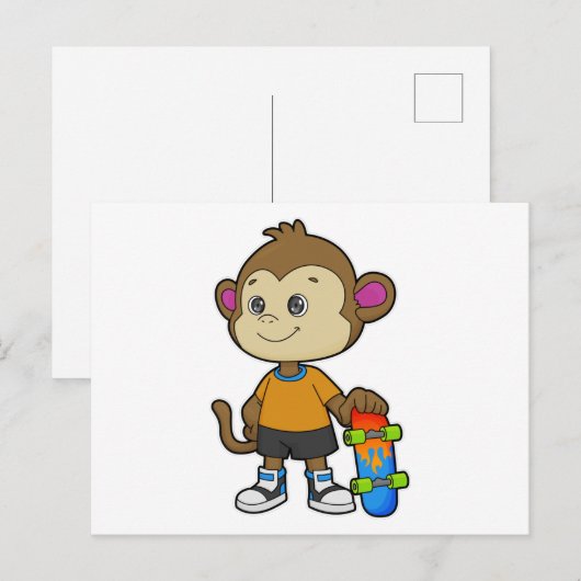 Affe als Skater mit Skateboard Postkarte (Vorne/Hinten)