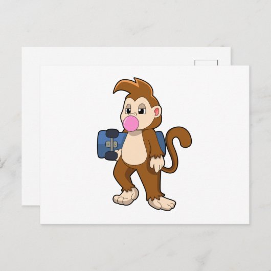 Affe als Skater mit Skateboard Postkarte (Vorne/Hinten)