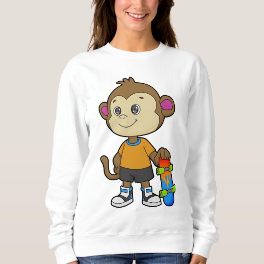 Affe als Skater mit Skateboard Sweatshirt (Vorderseite)