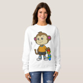 Affe als Skater mit Skateboard Sweatshirt (Vorne ganz)