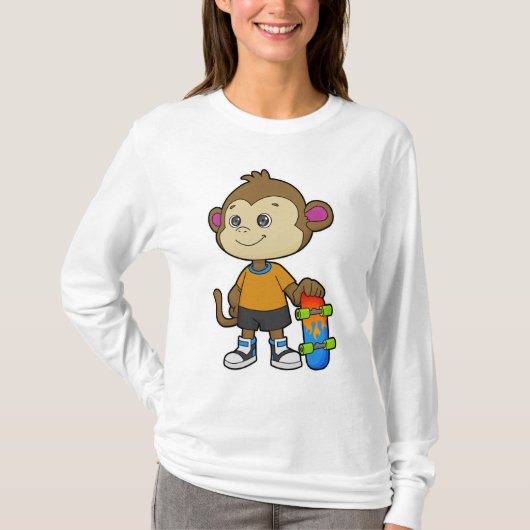 Affe als Skater mit Skateboard T-Shirt (Vorderseite)