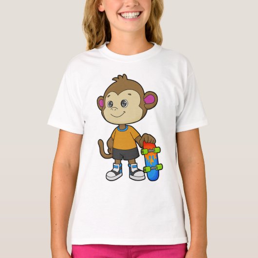 Affe als Skater mit Skateboard T-Shirt (Vorderseite)