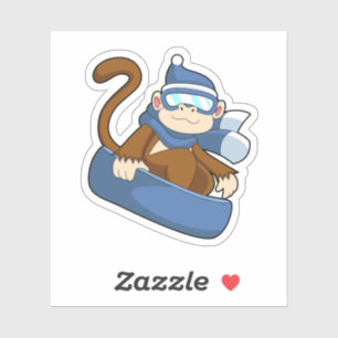 Affe als Snowboarder mit Sonowboard.PNG Aufkleber