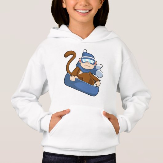 Affe als Snowboarder mit Sonowboard.PNG Hoodie (Vorderseite)