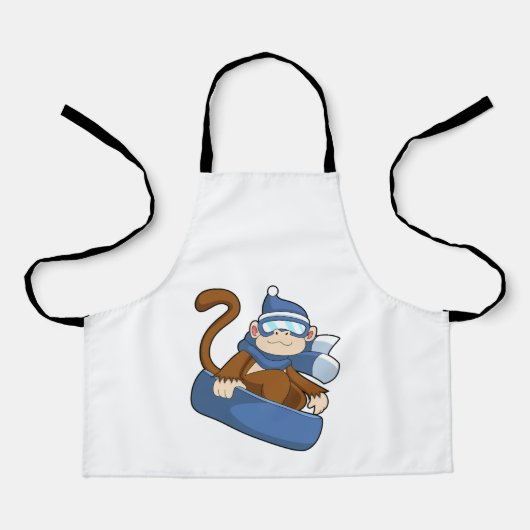 Affe als Snowboarder mit Sonowboard.PNG Schürze (Vorderseite)