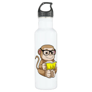 Affe als Student mit Brille & Buch Edelstahlflasche