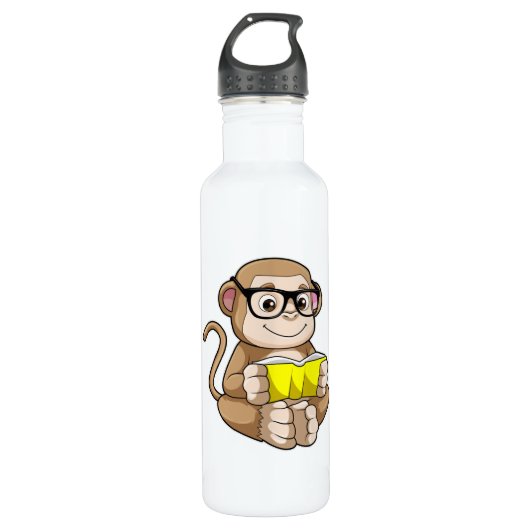 Affe als Student mit Brille & Buch Edelstahlflasche (Vorderseite)