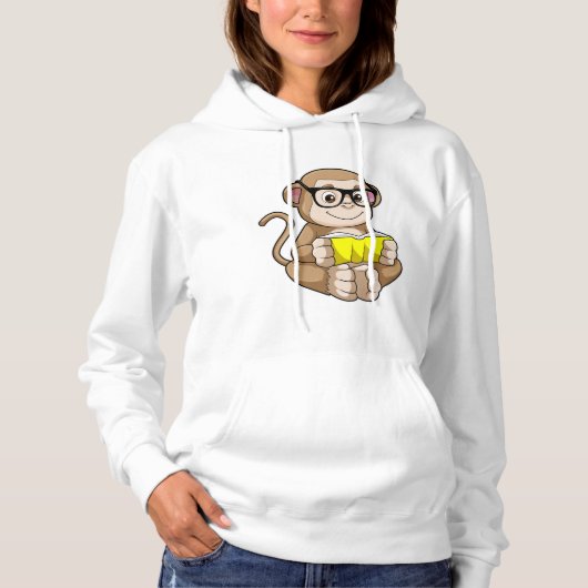 Affe als Student mit Brille & Buch Hoodie (Vorderseite)