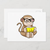 Affe als Student mit Brille & Buch Postkarte (Vorne/Hinten)