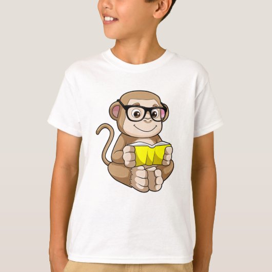 Affe als Student mit Brille & Buch T-Shirt (Vorderseite)