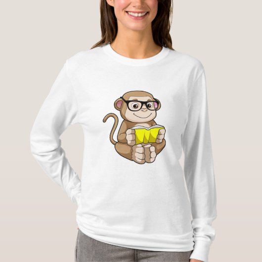 Affe als Student mit Brille & Buch T-Shirt (Vorderseite)