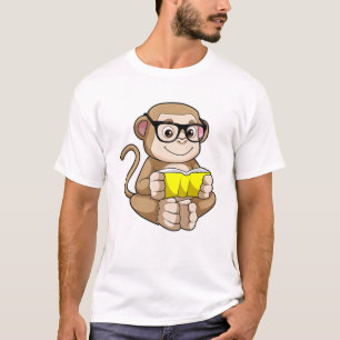 Affe als Student mit Brille & Buch T-Shirt