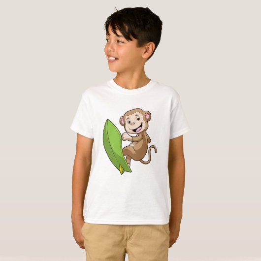 Affe als Surfer mit Surfbrett T-Shirt (Vorne ganz)