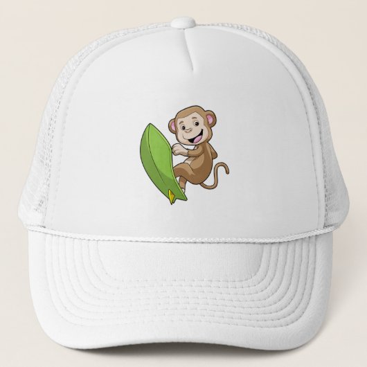 Affe als Surfer mit Surfbrett Truckerkappe (Vorderseite)