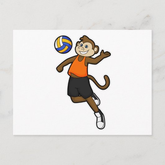 Affe als Volleyballspieler mit Volleyball Postkarte (Vorderseite)