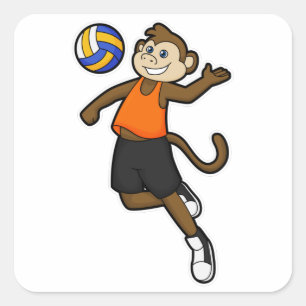 Affe als Volleyballspieler mit Volleyball Quadratischer Aufkleber