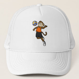 Affe als Volleyballspieler mit Volleyball Truckerkappe