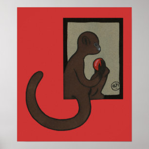 Affe - Antike, farbenfrohe Buchillustrierung Poster