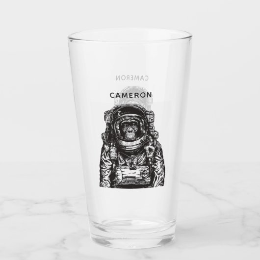 Affe-Astronaut | addieren Ihren Namen Glas (Vorderseite)