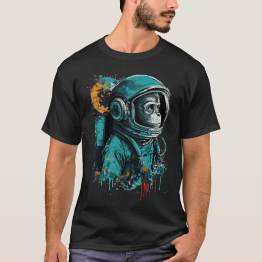 Affe Astronaut Outer Space Explorer Science Study T-Shirt (Vorderseite)