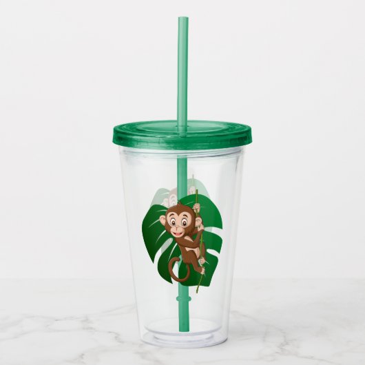 Affe auf einem Vine Design Acrylic Tumbler Acryltrinkbecher (Vorderseite)