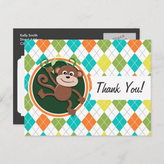Affe auf farbenfrohe Raute Muster Postkarte (Vorne/Hinten)