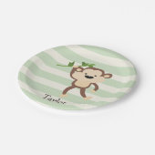Affe auf grünen Pastellstreifen Pappteller (Schrägansicht)