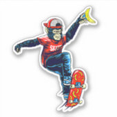 Affe auf Skateboard 4" Kiss Cut Vinyl Sticker (Vorderseite)