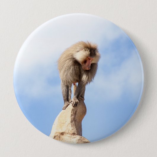 Affe Baboon auf einem Berg Button (Vorderseite)