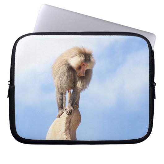 Affe Baboon auf einem Berg Laptopschutzhülle (Vorderseite)