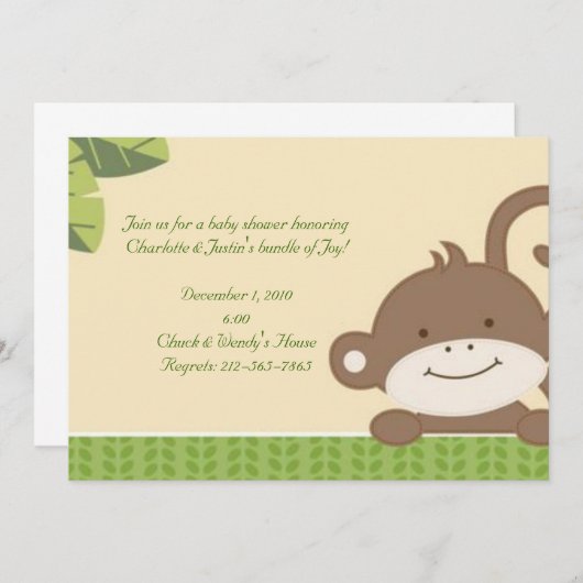 Affe; Babydusche Einladung (Vorne/Hinten)