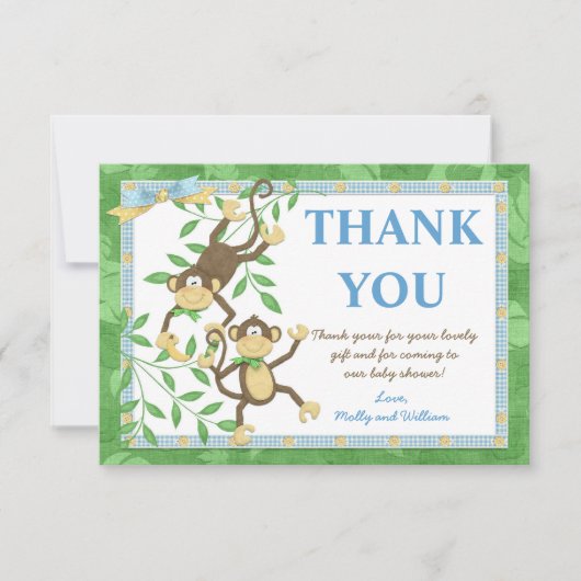 Affe-Babyparty danken Ihnen zu kardieren Dankeskarte (Vorderseite)
