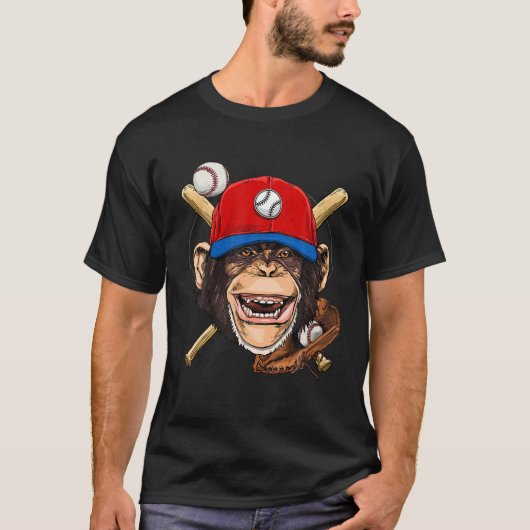 Affe Baseball Affe liebt Baseball T-Shirt (Vorderseite)