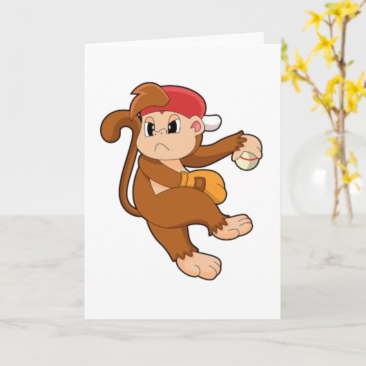 Affe bei Baseball mit Baseball-Handschuh Karte (Gelbe Blume)