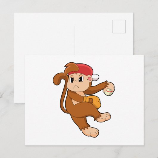 Affe bei Baseball mit Baseball-Handschuh Postkarte (Vorne/Hinten)