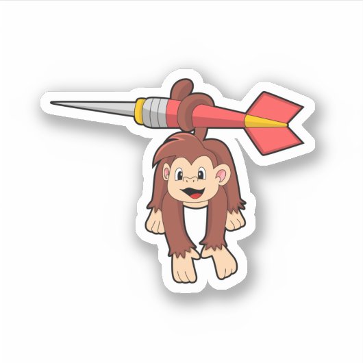 Affe bei Darts mit Dart Aufkleber (Vorderseite)