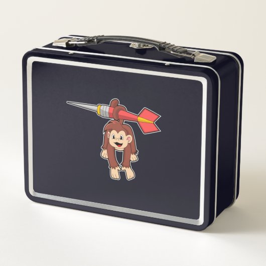 Affe bei Darts mit Dart Metall Brotdose (Rückseite)